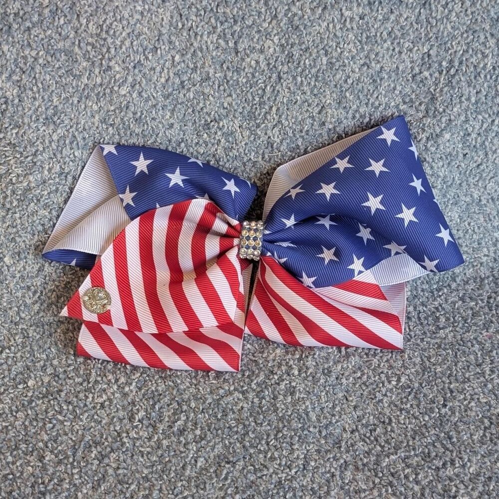 Jojo Siwa 8" American Flag Bow Red White & Blue Americana Rhinestone Center